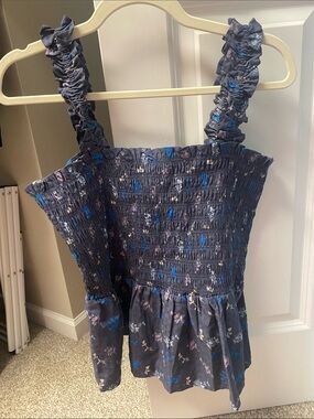 Universal Thread Navy Smocked Floral Tank with Blue & Lilac Accents